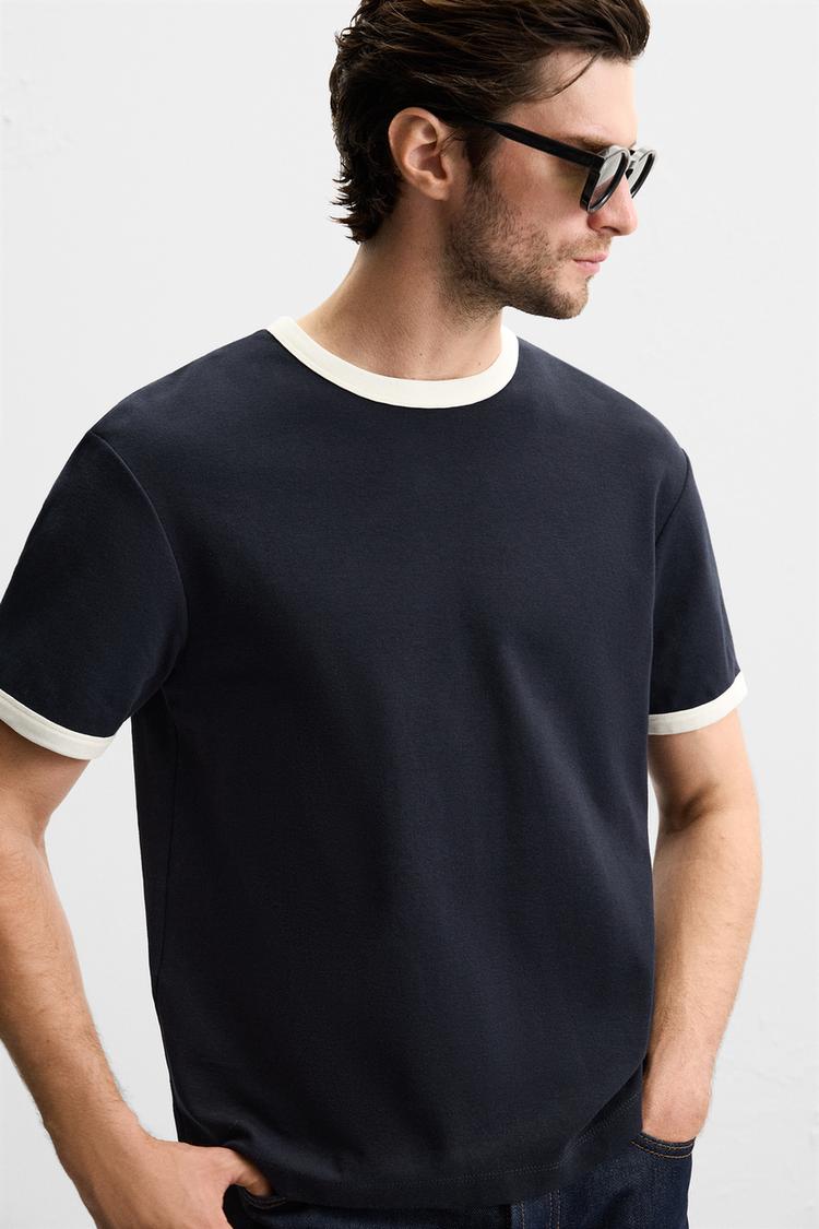 Basic Rib-T-Shirt mit Kontrast