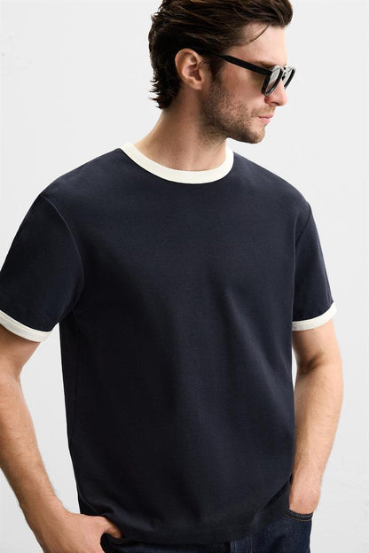 Basic Rib-T-Shirt mit Kontrast