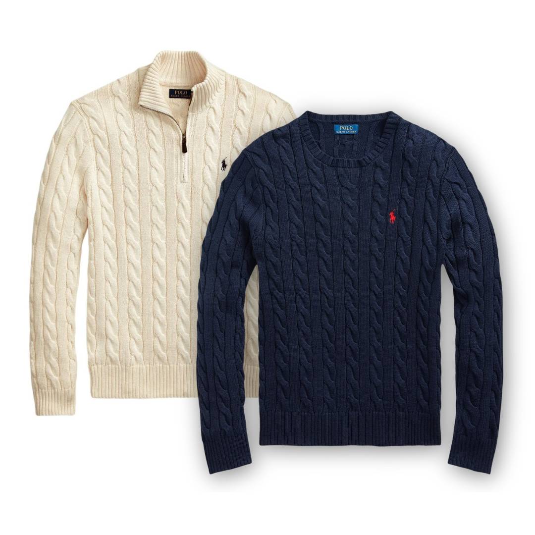 2er-Set: R. Lauren Kabelstrick Pullover & Halbzip-Pullover